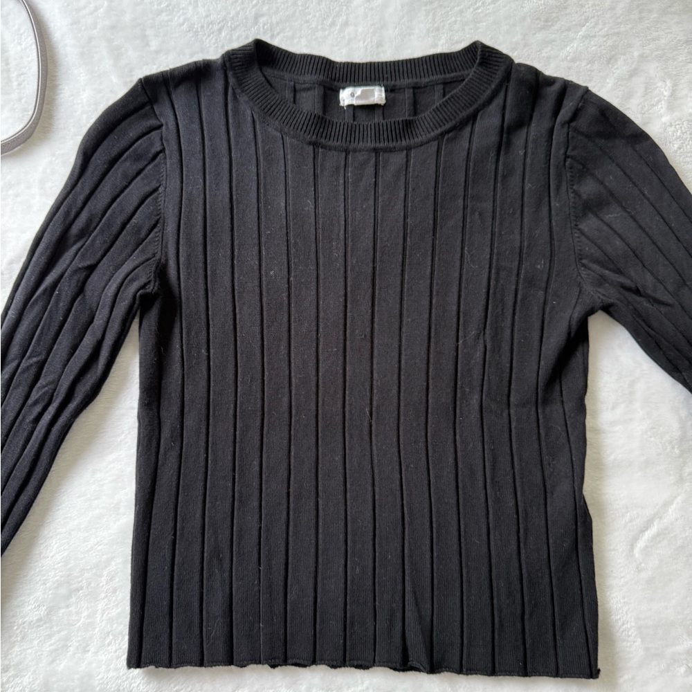 Garage Black Crew Neck Ribbed Sweater